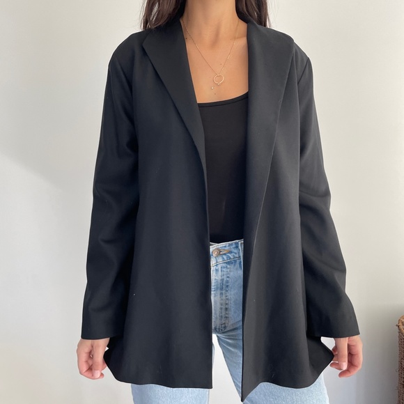 Eileen Fisher wool stretch long open front cardigan in black M - Picture 6 of 9